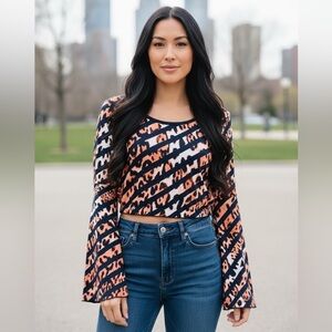 Stylebook Orange and Navy Leopard Striped Crop Top​​